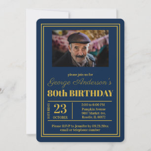 Invitación Fiesta de cumpleaños 80 del Oro Azul