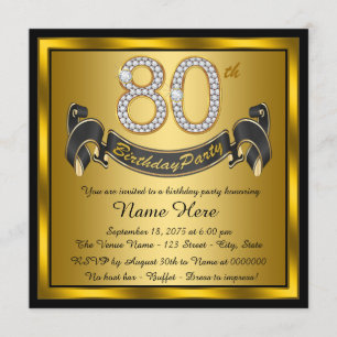 Invitación Fiesta de cumpleaños 80 dorada