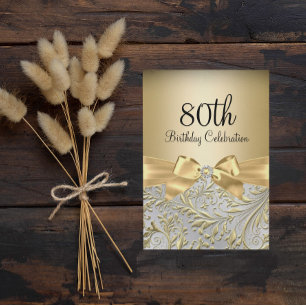 Invitación Fiesta de cumpleaños 80 Elegante Arco Dorado Flora