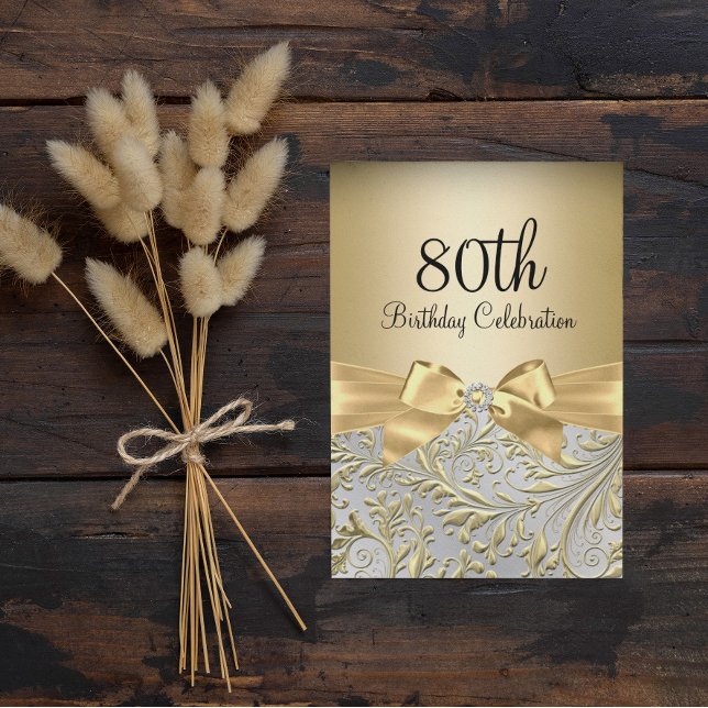 Invitación Fiesta de cumpleaños 80 Elegante Arco Dorado Flora (Subido por el creador)