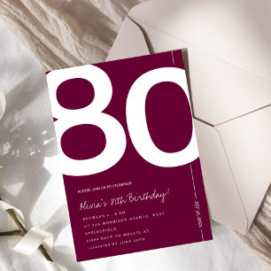 Invitación Fiesta de cumpleaños 80 elegante de Burdeos
