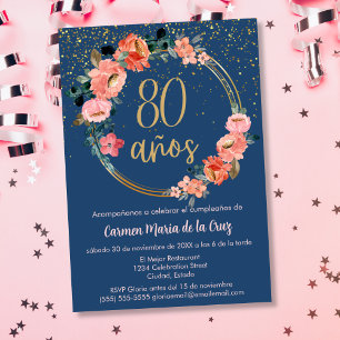 Invitación Fiesta de Cumpleaños 80 Elegante Floral Español Pr