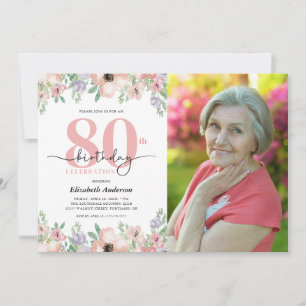 Invitación Fiesta de cumpleaños 80 Elegante Floral Pastel Fot