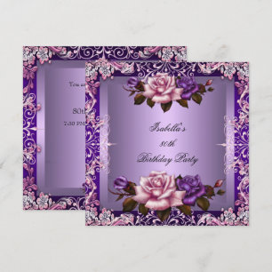 Invitación Fiesta de Cumpleaños 80 Elegante Lila Rosa Rosa Pú