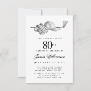 Invitación Fiesta de cumpleaños 80 elegante negro blanco golf