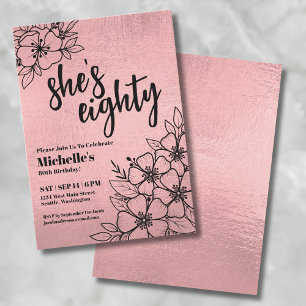 Invitación Fiesta de Cumpleaños 80 Elegante Rosa Dorado