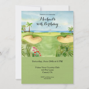 Invitación Fiesta de cumpleaños 80 en campo de golf tropical
