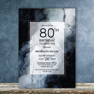 Invitación Fiesta de cumpleaños 80 en mármol negro y gris