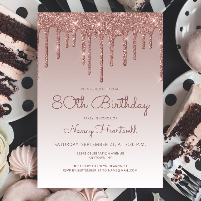 Invitación Fiesta de cumpleaños 80 Glam Rose Gold (Subido por el creador)