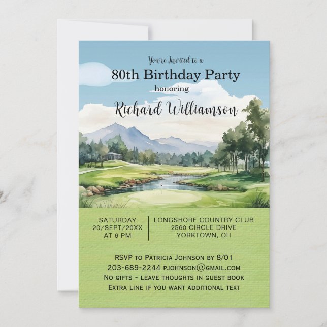 Invitación Fiesta de cumpleaños 80 Men's Golf Theme Party   (Anverso)