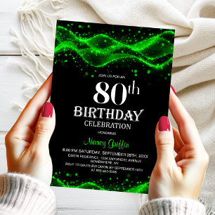 Invitación Fiesta de cumpleaños 80 moderna en negro y verde