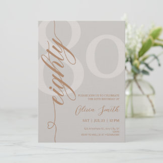 Invitación Fiesta de cumpleaños 80 Moderno Beige y Oro