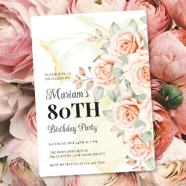 Invitación Fiesta de cumpleaños 80 pintada con flores