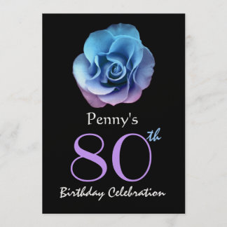 Invitación Fiesta de cumpleaños 80 Rosa elegante azul y púrpu