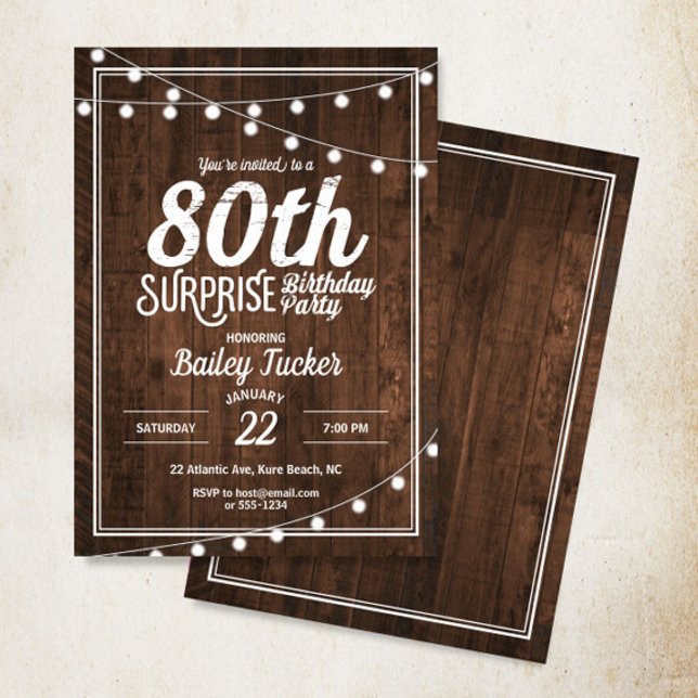 Invitación Fiesta de cumpleaños 80 Rustic Surprise (Subido por el creador)