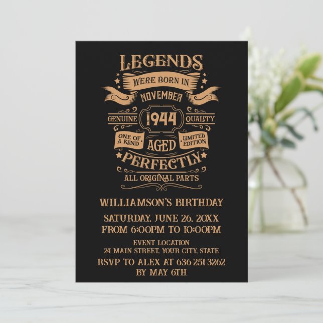 Invitación Fiesta de cumpleaños 80 vintage personalizada (Anverso de pie)