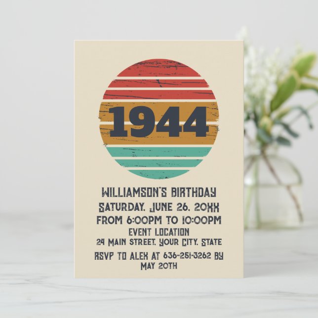 Invitación Fiesta de cumpleaños 80 vintage personalizada (Anverso de pie)