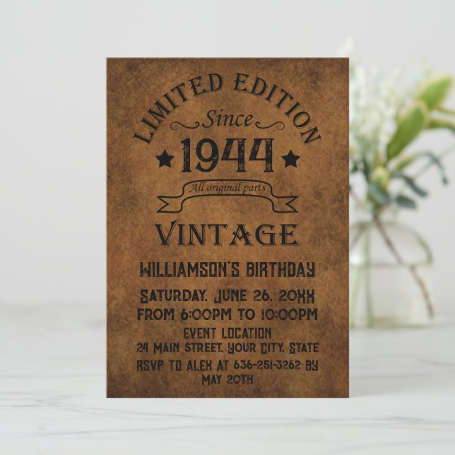 Invitación Fiesta de cumpleaños 80 vintage personalizada (Anverso de pie)