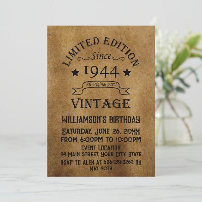 Invitación Fiesta de cumpleaños 80 vintage personalizada (Anverso de pie)