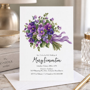 Invitación Fiesta de cumpleaños 85 años ramo floral púrpura