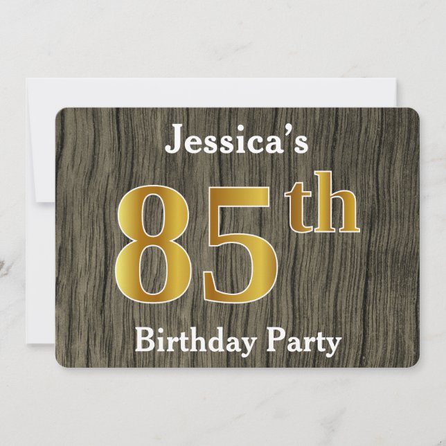 Invitación Fiesta de cumpleaños 85 de Rustic, Faux Gold; nomb (Anverso)
