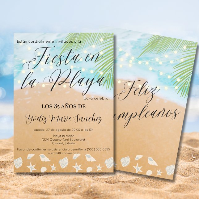 Invitación Fiesta de Cumpleaños 85 Estilo Español Chic Playa  (Subido por el creador)