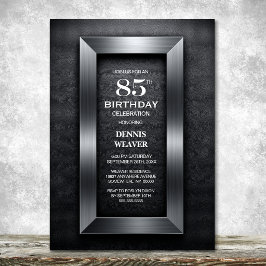 Invitación Fiesta de cumpleaños 85 moderna en negro y plata