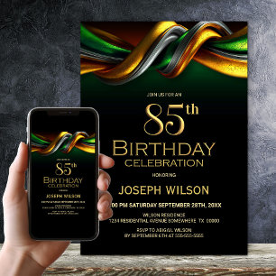 Invitación Fiesta de cumpleaños 85 moderna en verde y dorado