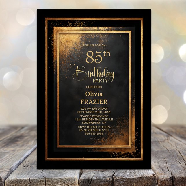 Invitación Fiesta de cumpleaños 85 moderno negro oro (Subido por el creador)