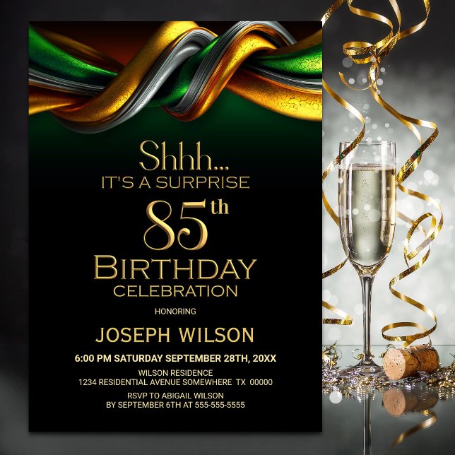 Invitación Fiesta de cumpleaños 85 sorpresa moderna verde y d (Subido por el creador)