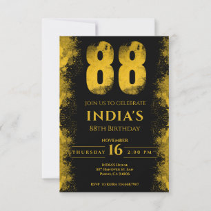 Invitación Fiesta de cumpleaños 88 de Black And Gold