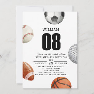 Invitación Fiesta de cumpleaños 8 años de Rockie año deportes