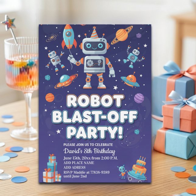 Invitación Fiesta de cumpleaños 8 de Robots en el Espacio (Subido por el creador)