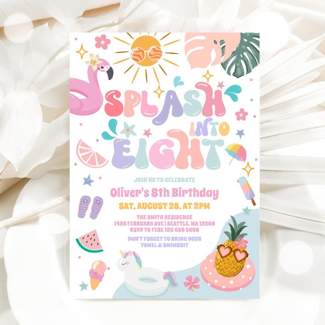 Invitación Fiesta de Cumpleaños 8 en la Piscina de Verano (Subido por el creador)