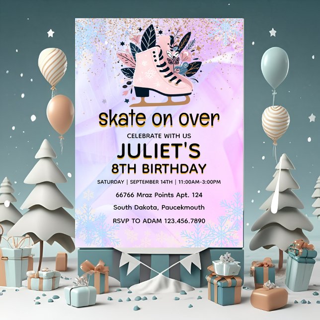Invitación fiesta de cumpleaños 8 para el patinaje sobre hiel (Subido por el creador)