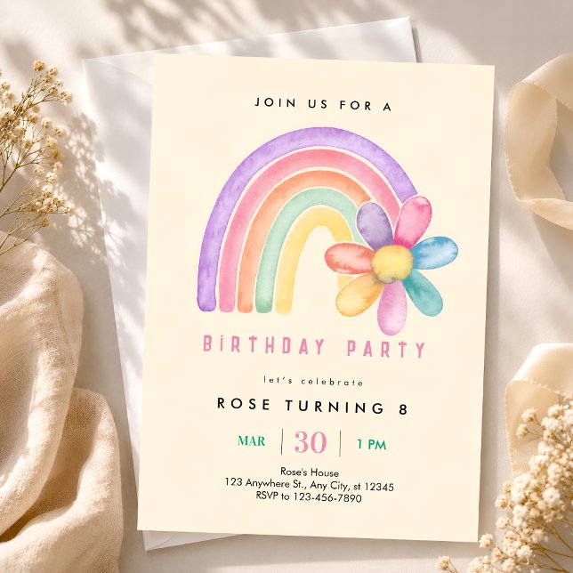 Invitación Fiesta de cumpleaños 8 pastel arcoíris (Subido por el creador)