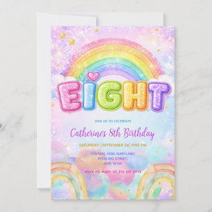 Invitación Fiesta de cumpleaños 8 Sparkle Rainbow