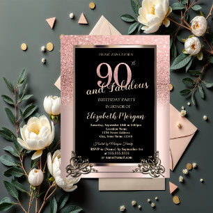 Invitación Fiesta de Cumpleaños 90 Chic Rosa Dorado Glitter O