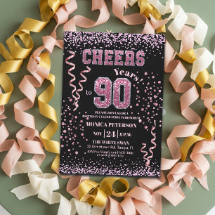 Invitación Fiesta de cumpleaños 90 con cristales de lentejuel