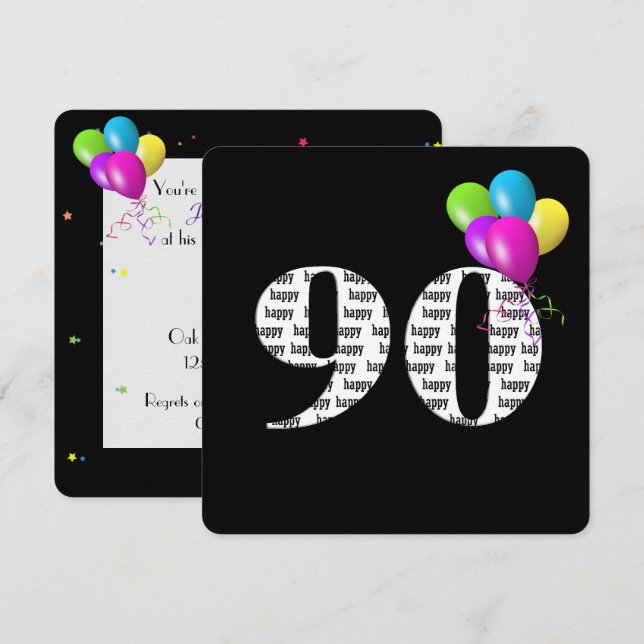 Invitación Fiesta de cumpleaños 90 con ramo de globos (Anverso / Reverso)
