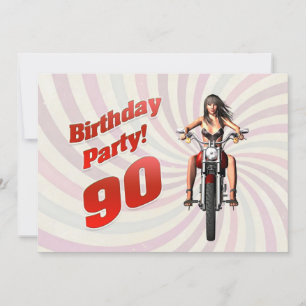 Invitación fiesta de cumpleaños 90 con un chica en moto