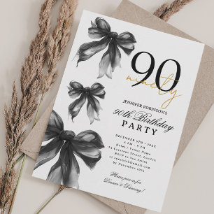 Invitación Fiesta de cumpleaños 90 Coquette de Acuarela Negra