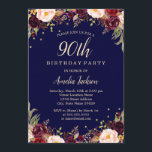 Invitación Fiesta de cumpleaños 90 de Floral de la Marina de<br><div class="desc">Más invitaciones florales de cumpleaños en la Pequeña Tienda Bayleigh!</div>