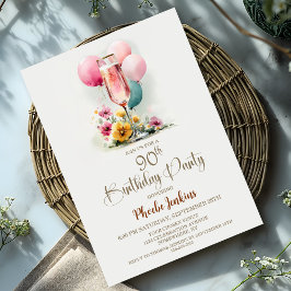 Invitación Fiesta de cumpleaños 90 de la copa de champagne ro