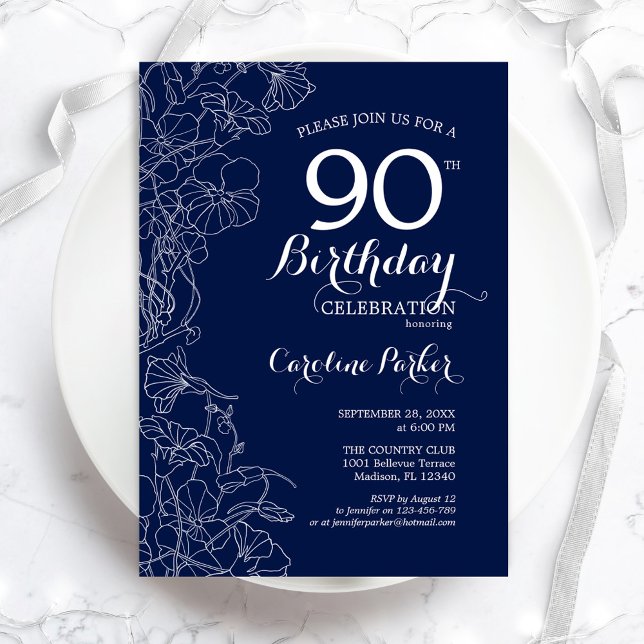 Invitación Fiesta de cumpleaños 90 de la floral blanca de la  (Subido por el creador)