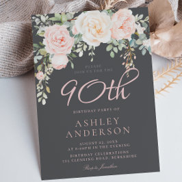 Invitación Fiesta de cumpleaños 90 de la floral elegante Rubo