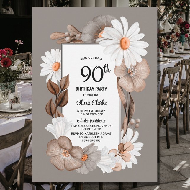 Invitación Fiesta de cumpleaños 90 de la floral otoñal (Subido por el creador)