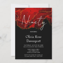 Invitación Fiesta de cumpleaños 90 de la tinta roja y negra d
