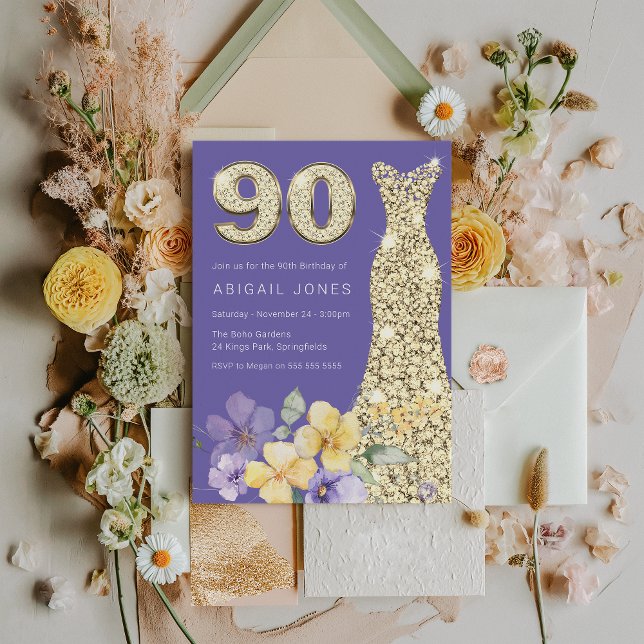 Invitación Fiesta de cumpleaños 90 de Lavender y Sunshine Gol (Subido por el creador)