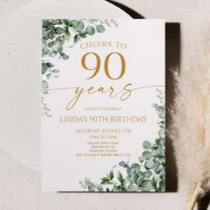 Invitación Fiesta de cumpleaños 90 de oro de eucalipto verde